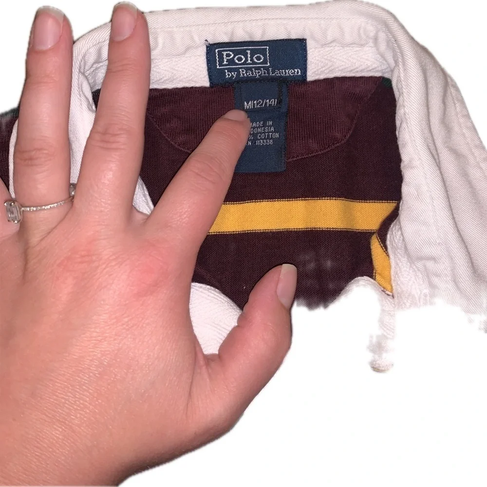 Polo Ralph Lauren Collar Maroon Yellow Striped Collegiate Rugby Polo M (12/14)